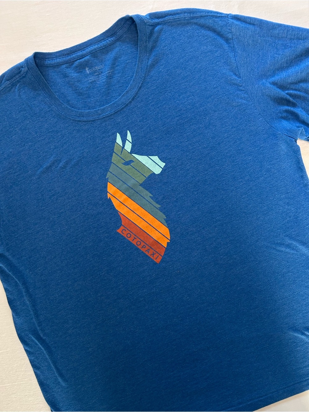 Cotopaxi Llama Graphic T-Shirt Large Blue Organic Cotton Outdoor Tee
